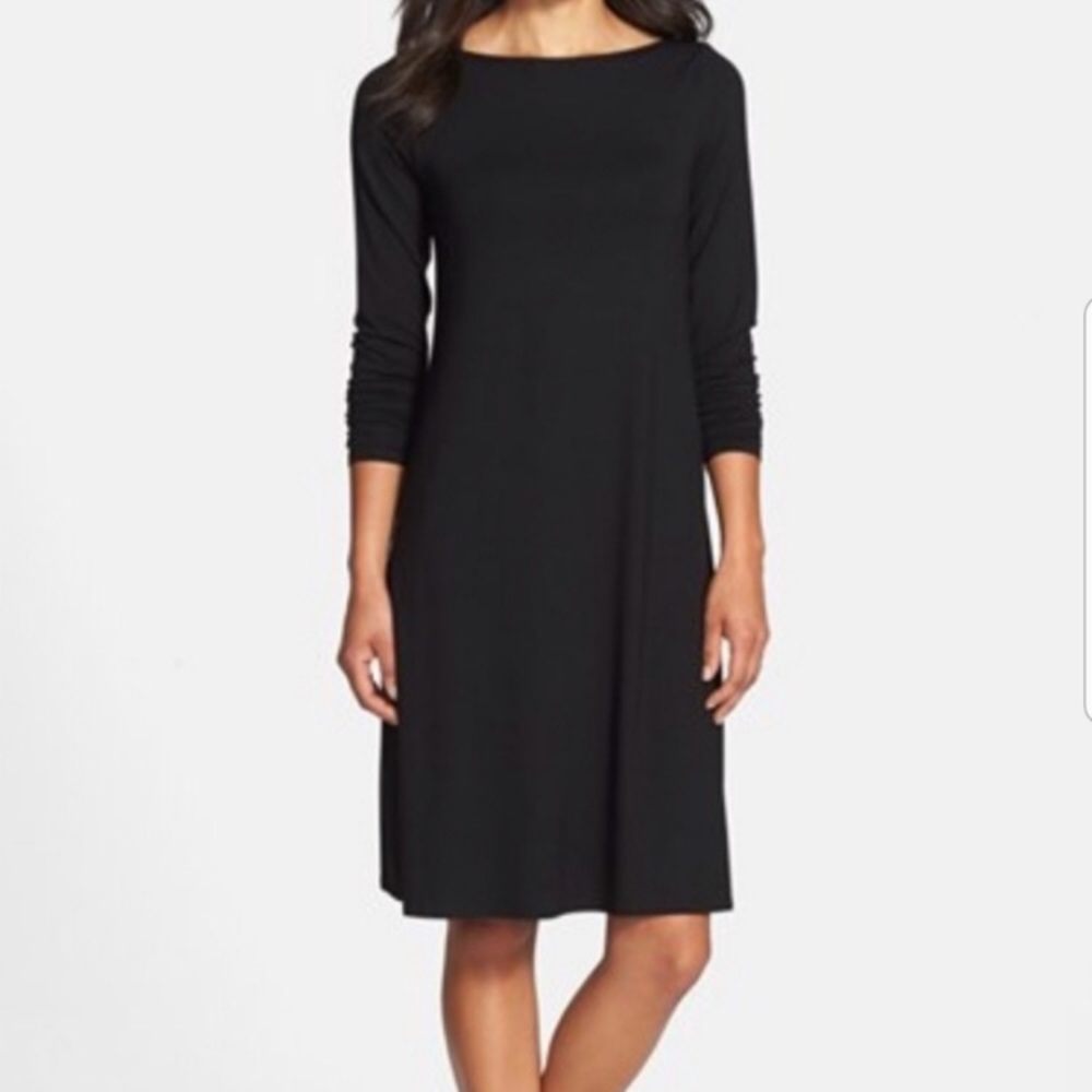 Eileen Fisher dress black Bateau neck knit